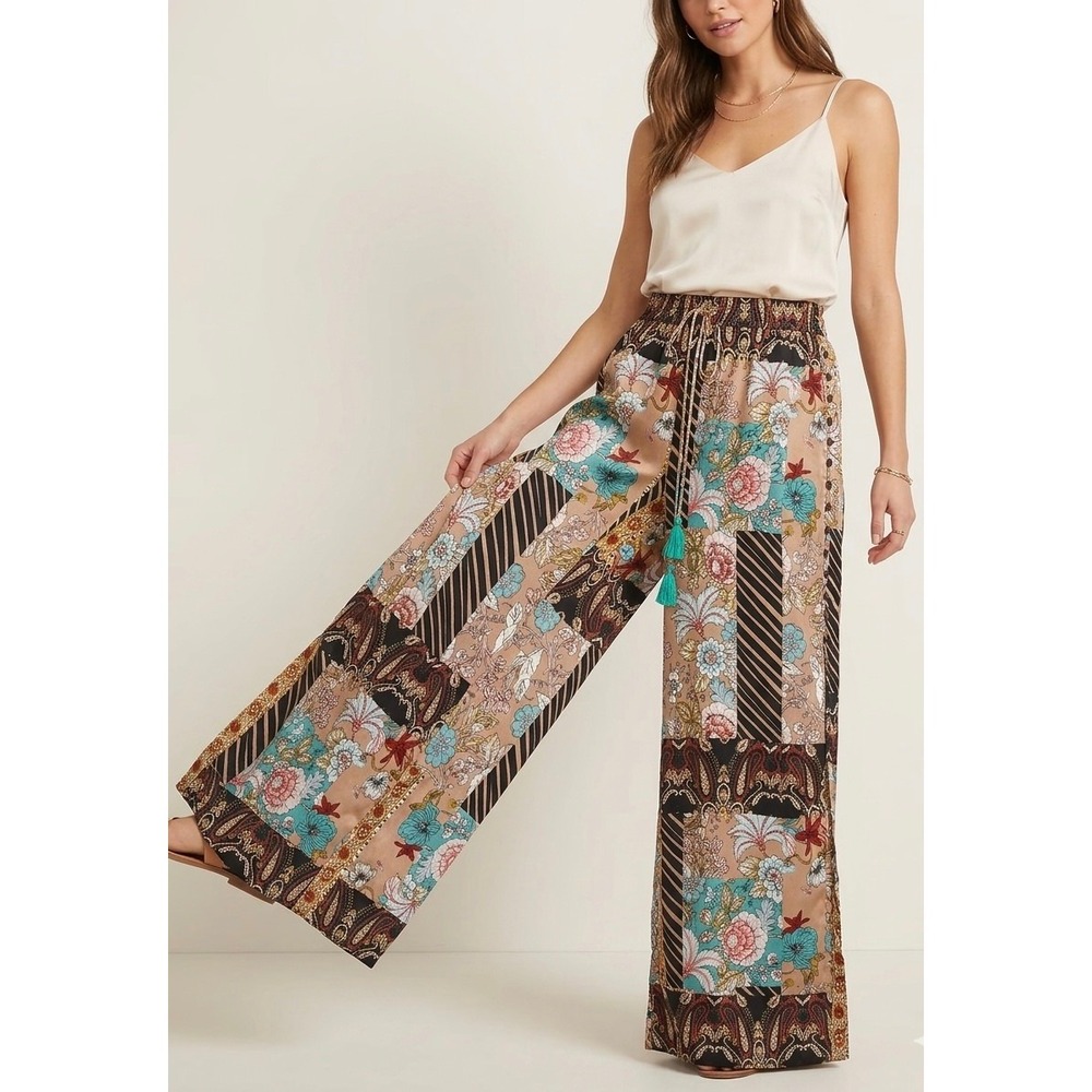 Z&L Europe Patchwork Floral Paisley Wide Leg Pants Festival Boho Indie Fairycore
